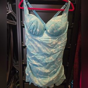 Torrid Blue and White One Piece Slimming Swimsuit Size 2